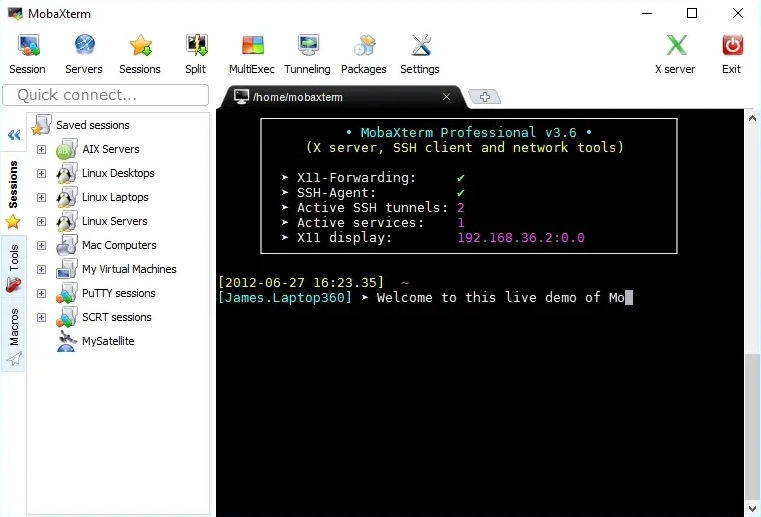 MobaXterm in action — animated terminal session demo